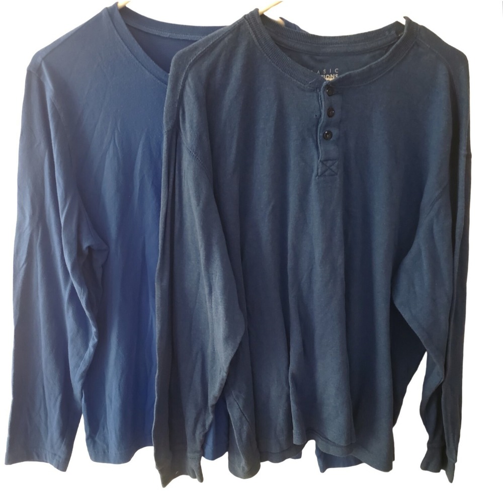 Lot of 2 Mens‎ Long Sleeve Shirts Size XL Blue Henley Crewneck Gorpcore Normcore